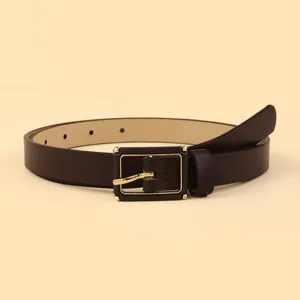 Ceinture en cuir PU marron foncé minimaliste classique avec boucle ardillon dorée.