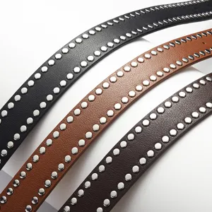 Punk rivet leather belt for women, stylish decorative waist belt for jeans and dresses.