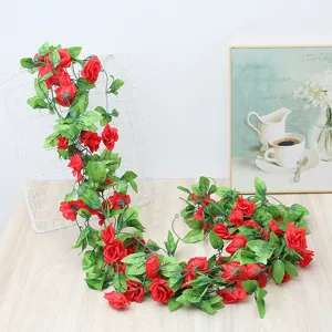 Artificial Red Rose Garland Vine Fake Silk Flowers for Home Wedding Party Decoration