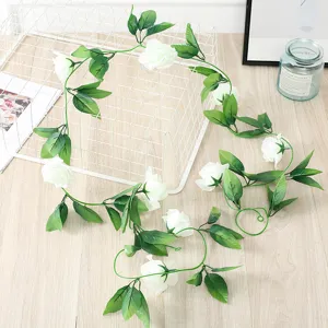 Artificial white rose flower vine for home wedding party ceiling and room decor hanging garland.