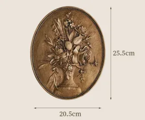 European retro carved resin wall decor baroque antique relief hanging mural 25.5x20.5cm.