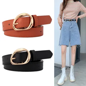 Cinturón de Cuero PU de Moda para Mujer Diseño Minimalista Hebilla de Perno de Metal Cinturón Informal para Jeans Accesorios para Damas