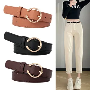 Cinturón Minimalista de Cuero PU para Mujer Casual Versátil Hebilla de Anillo de Metal Banda de Talla Diaria Moda Jeans Vestido Cinturón