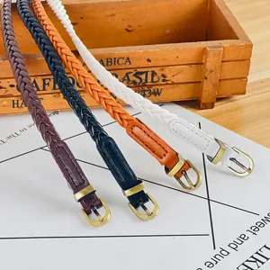 Ceinture tressée femme boucle ardillon rétro décontractée fine sangle de taille pour robe