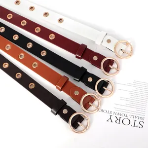 Ensemble de ceintures en cuir PU pour femmes avec œillets ronds métalliques et boucles élégantes.