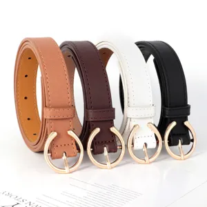 Conjunto de cinturón de cuero para mujer hebilla de metal redonda elegante 4 colores