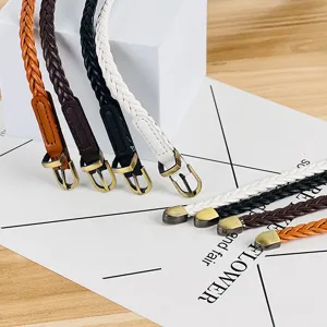 Ceinture fine tressée pour femme boucle ardillon rétro sangle taille robe décorative