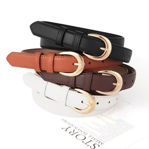 Dames klassieke lederen riemen set met gouden gespen, perfect voor jeans en jurken.
