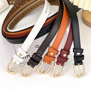 Ceinture fine en cuir pour femme ensemble boucle métal doré réglable creux jean accessoire