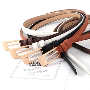 Damen schmaler Taillengürtel Set stilvoller PU Leder Gürtel mit goldener Schnalle für Jeans