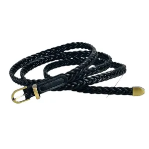 Ceinture tressée noire pour femme style vintage boucle ardillon fine robe accessoire chic