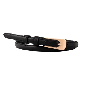 Schlichter schwarzer schmaler Ledergürtel für Damen, eleganter Taillengürtel für Jeans.