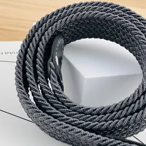 Cinturón Trenzado Gris Oscuro Unisex con Punta de Cuero Estilo Minimalista Vista Principal