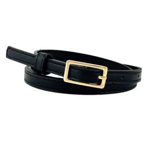 Eleganter schwarzer Damen Gürtel mit goldener Schnalle perfekt für Kleider und Mode.