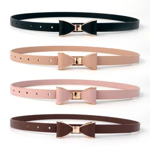 Ceinture fine en cuir pour femme avec élégante boucle nœud papillon pour robe de mode.