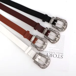 Cinturón de cuero PU vintage para mujer, hebilla de metal retro, accesorio de moda elegante