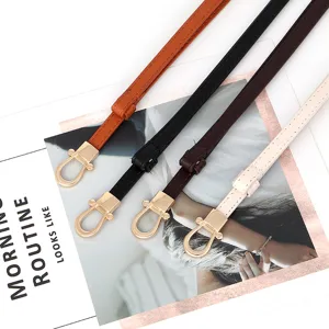 Stijlvolle smalle dames lederen riem set met elegant metalen U-gesp ontwerp in diverse kleuren.