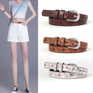 Femme Rétro Gaufré Cuir PU Ceinture Mode Casual Ceinture De Taille Avec Boucle Ardillon En Alliage Pour Jeans Quotidien