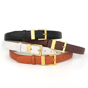 Ensemble de ceinture en cuir de mode pour femmes avec boucle carrée dorée pour jeans noir