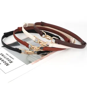 Femme mode ceinture en cuir fin simple robe minimaliste ceinture de taille couleur assortie