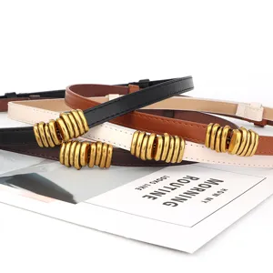 Dames smalle leren riem set met vintage metalen gesp voor jurk jas trui styling