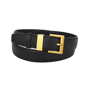 Ceinture en cuir noir pour femme boucle ardillon carrée décontractée élégante
