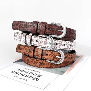 Ceinture en cuir gaufré vintage pour femme style ethnique ceinture jean décontractée