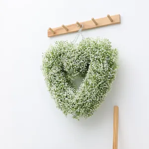 Artificial baby's breath heart shaped flower wreath hanging detail for indoor decoration use