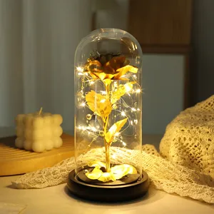 Rosa stabilizzata in vetro con lucine LED, regalo decorativo luminoso per scrivania casa.