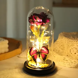 LED rosa cupola in vetro fiore conservato regalo romantico luce decorazione tavolo