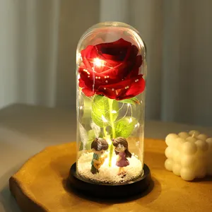 LED rosa rossa preservata cupola di vetro ornamento regalo romantico decorazione tavolo