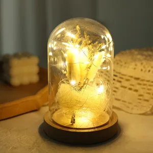 Incantevole cupola in vetro di fiori stabilizzati con luci LED calde, ottima decorazione.
