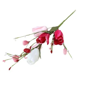 Artificial tulip flower branch with love foam berries for Valentine home decor