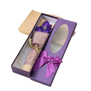 Purple soap rose gift box with elegant ribbon bow, perfect for Valentine's Day and Mother's Day.