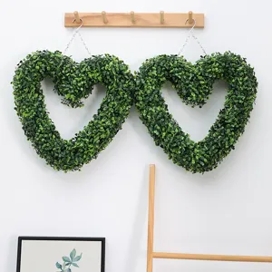 3D artificial heart green leaf wreath wall hanging decoration live broadcast background decor