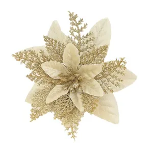 Gold glitter Christmas flower artificial poinsettia holiday home party decorative head