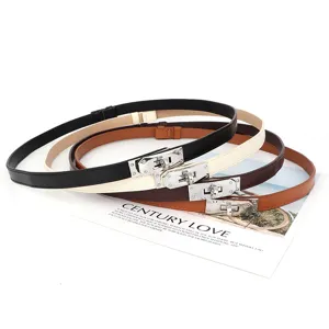 Cinturón fino de cuero para mujer con hebilla de metal elegante cinturón de vestido ajustable