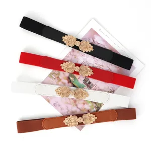 Ceinture Élastique de Mode pour Femmes Similicuir Large Serre-Taille Rétro Boucle Métallique Robe Doudoune Ceinture Décorative