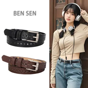 Ceinture en Cuir PU Décontractée pour Femme Minimaliste Ajouré Boucle Ardillon Ceinture Fine pour Robe Jeans Accessoires de Mode