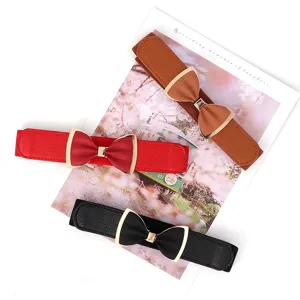 Damen Elastischer Taillengürtel Mode PU Leder Breiter Gürtel Eleganter Schleife Kleid Bund Zubehör