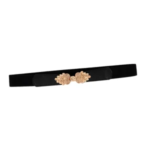 Ceinture élastique noire pour femme avec boucle métallique dorée accessoire de mode pour robe et manteau