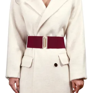 Women's wide elastic waist belt with metal clasp, stylish vintage stretch dress cincher belt.