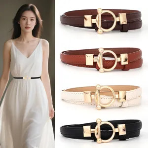 Ceinture Fine Minimaliste en Cuir PU pour Femmes Ceinture de Taille Décorative Réglable pour Robe Manteau avec Boucle Anneau Métallique