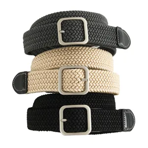 Unisex Casual Elastic Woven Belt Women Men Vintage Stretch Braided Waistband With Alloy Square Buckle Fashion Pants Accessories