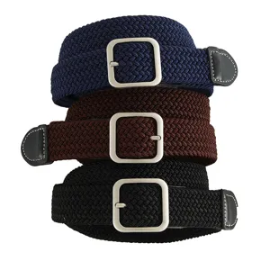 Woven elastic belt for men and women, casual braided stretch belt with metal buckle