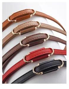 Women thin pu leather belt minimalist elegant strap multi-color stylish accessory detail