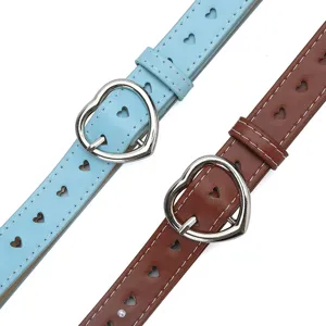 Modieuze lederen riem met hartuitsnijding voor dames en meisjes, schattige harten gesp.