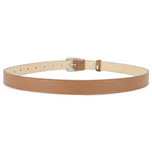 Women brown PU leather belt with metal pin buckle daily casual dress jeans waist belt
