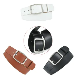 Women casual leather belt with square pin buckle, stylish jeans belt for daily use.