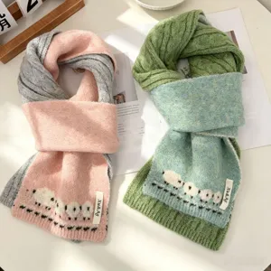 Stile Coreano Autunno Inverno Color Block Jacquard Misto Lana Sciarpa Carino Modello Pecora Calda Sciarpa Collo Lavorata a Maglia Donna